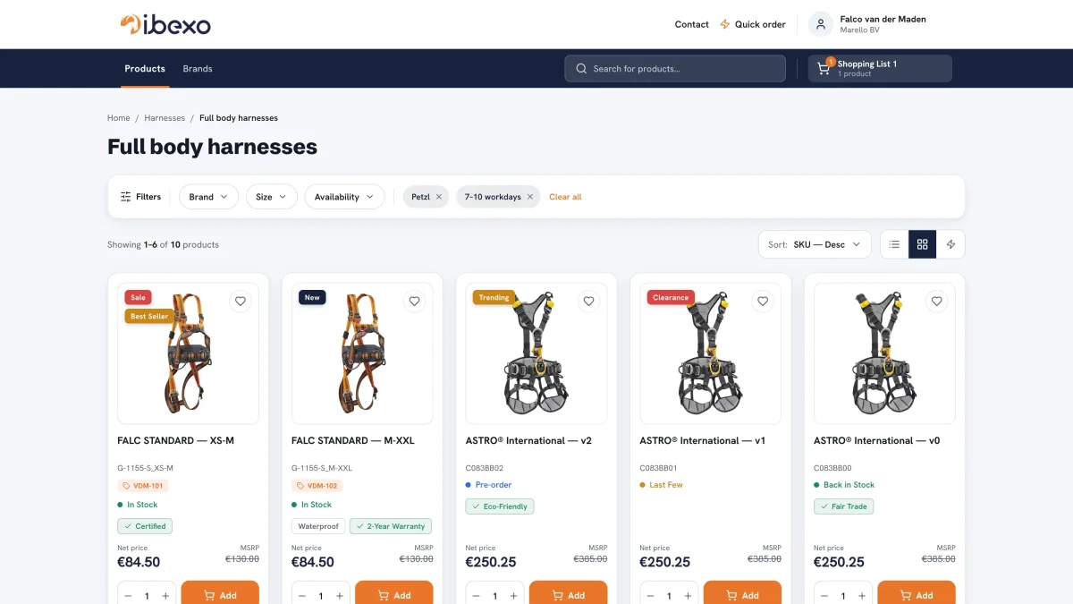 Vendordesk – Katalograsteransicht